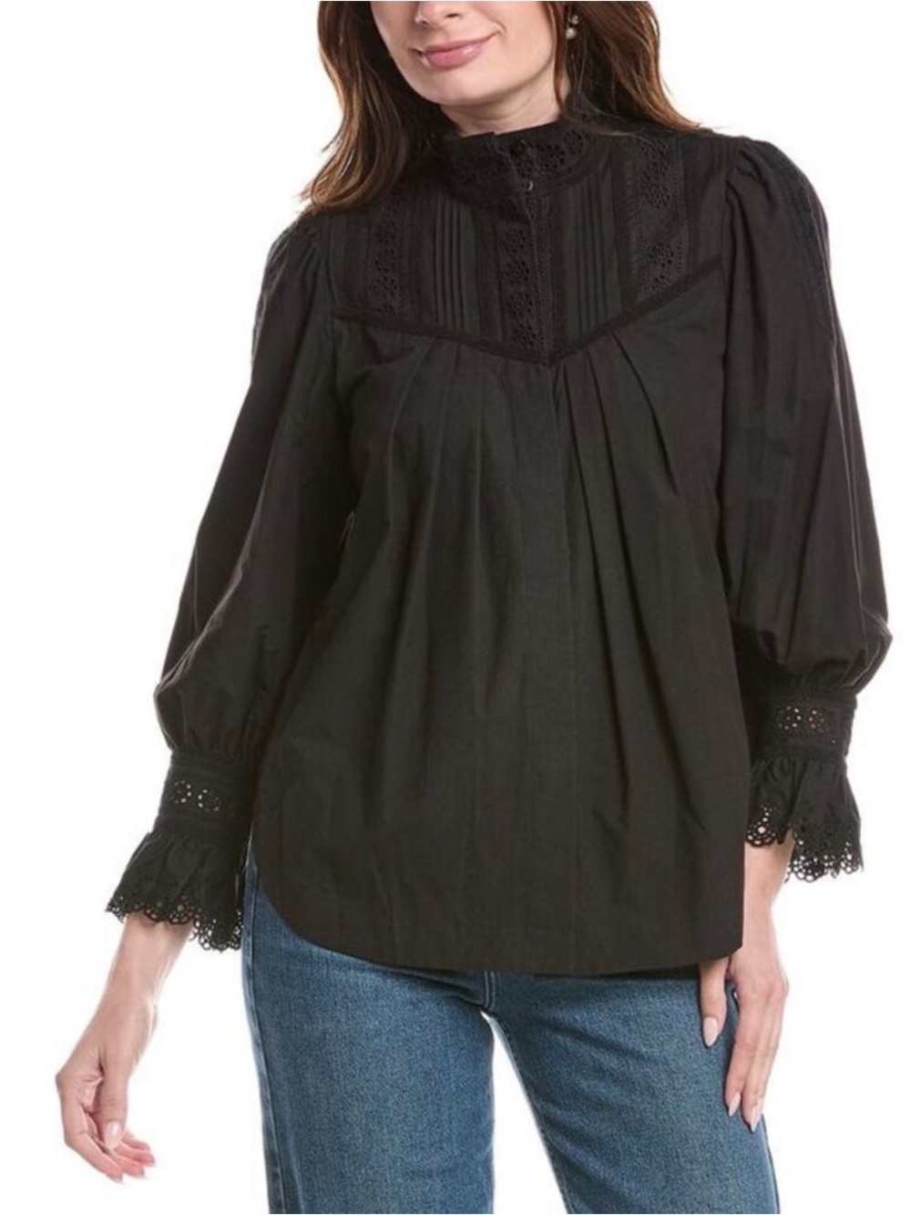 Rebecca Taylor Appliqué Lace Poplin Top